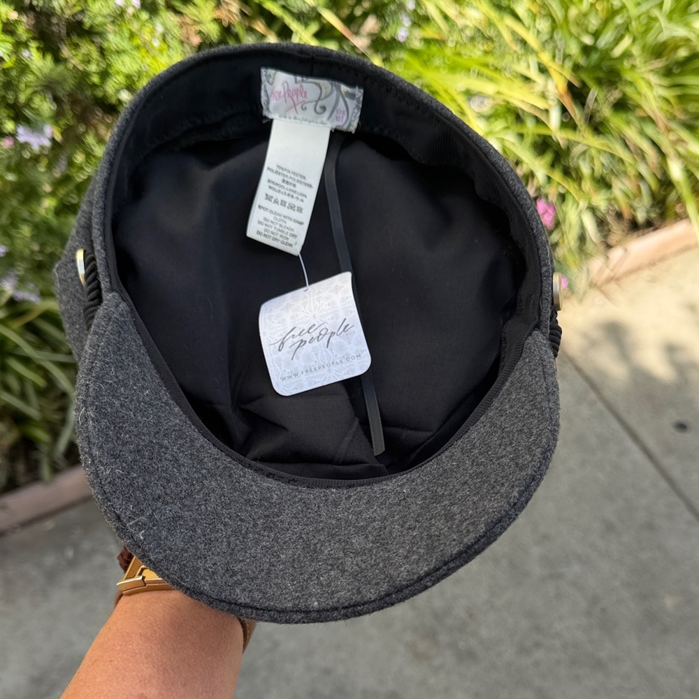 NWT Free People Charcoal and Black Cap with Gold Embroidery - Picture 4 of 8